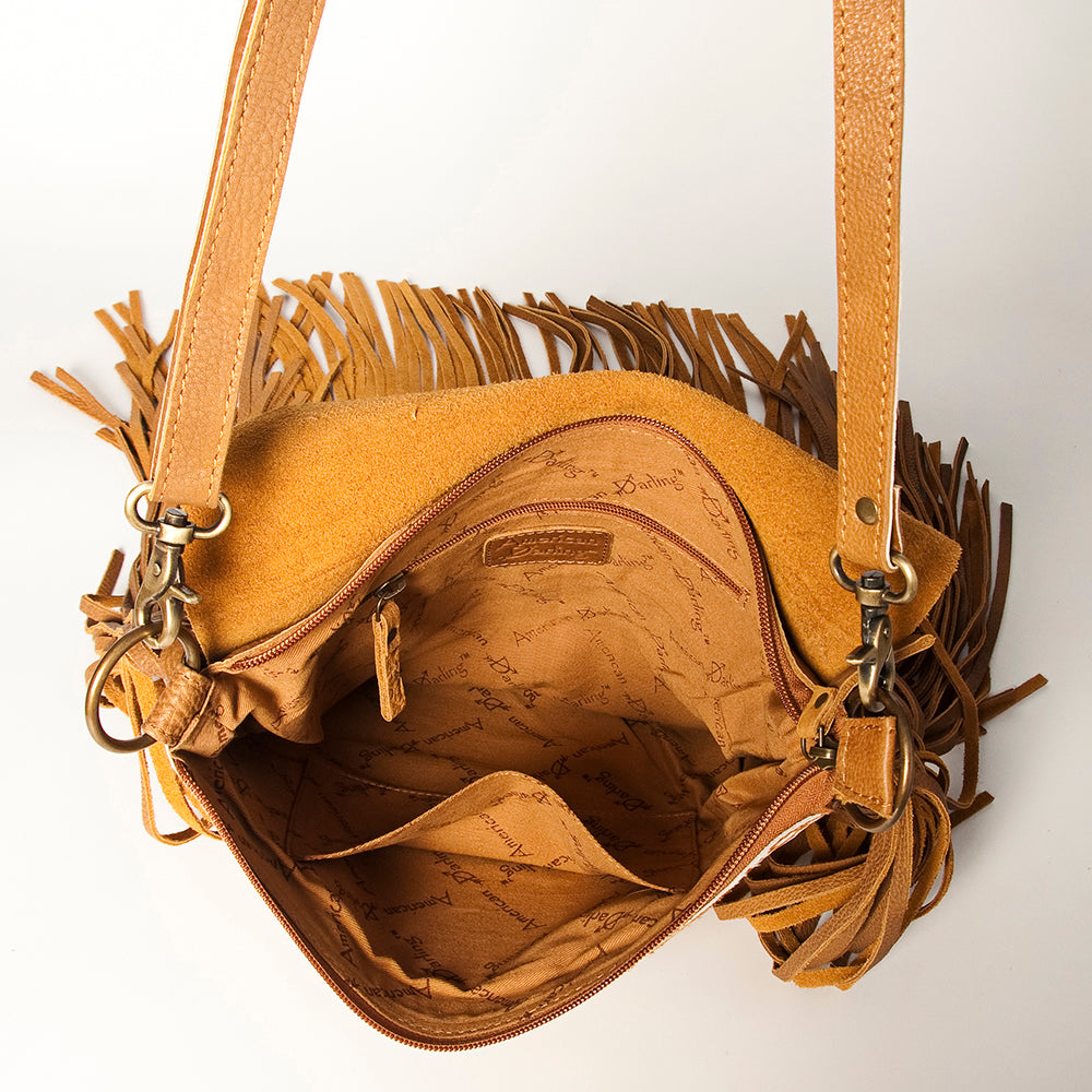 American Darling Women's Messenger Bag Hair-On Cowhide Fringes Eco-Friendly Vegetable-Tanned Genuine Leather YKK Zipper