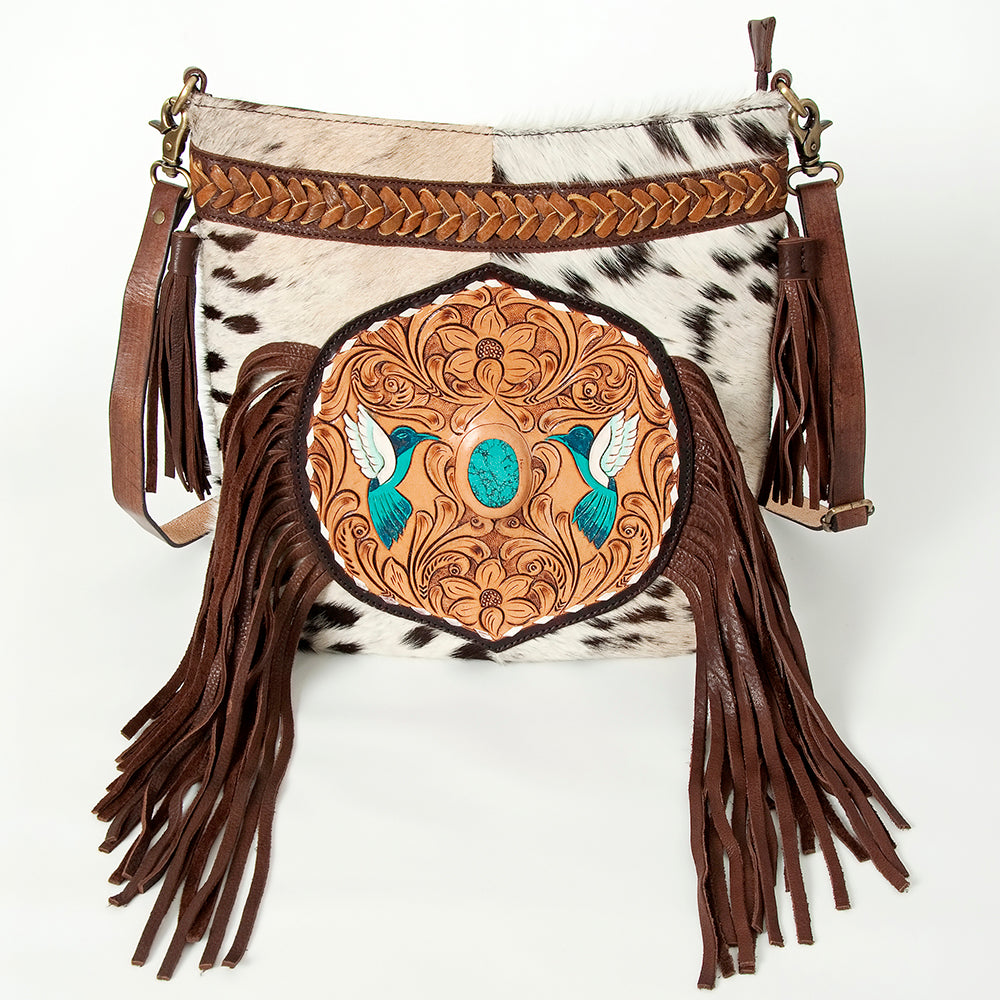 American Darling Hand-Tooled Hair-On Genuine Leather Crossbody Bag