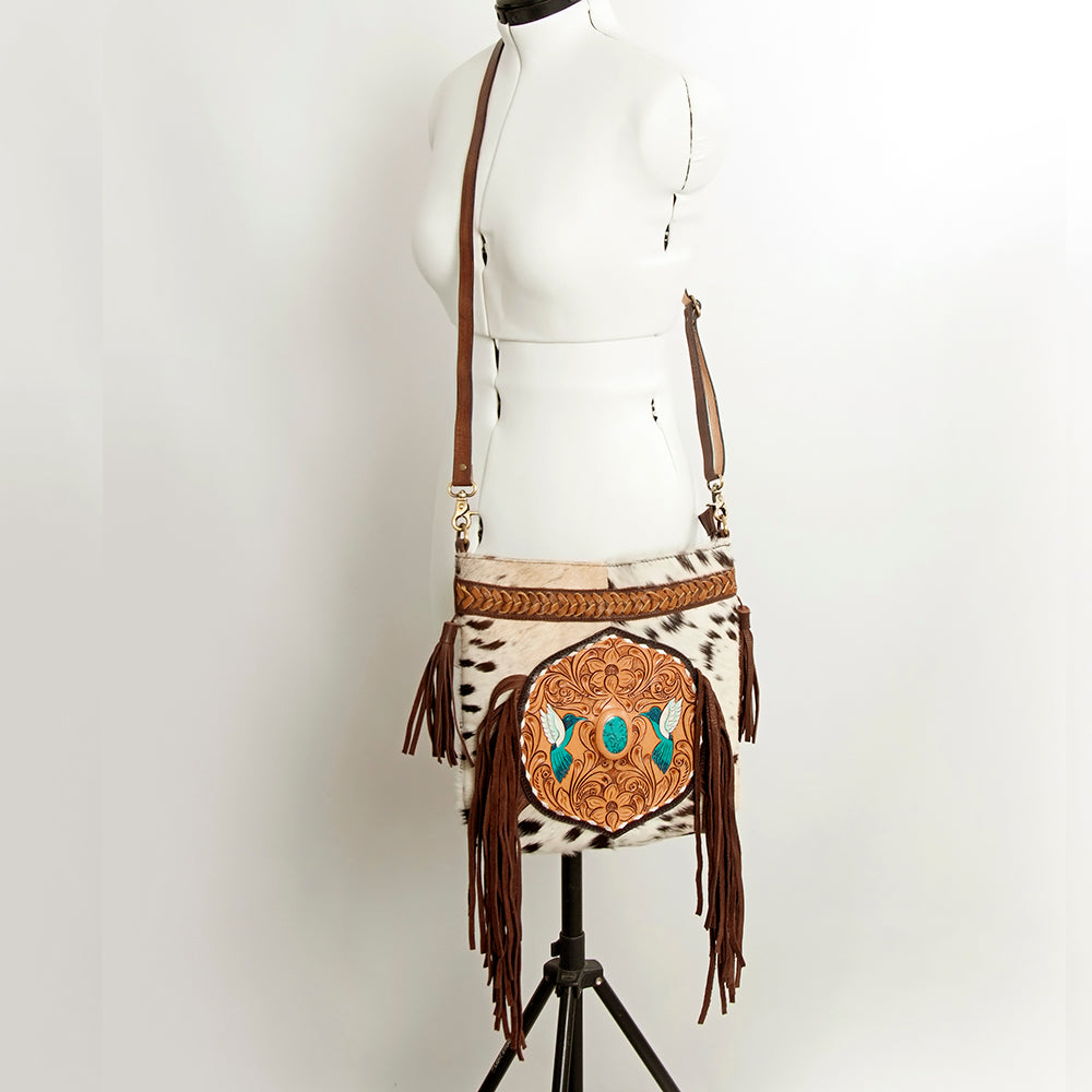 American Darling Hand-Tooled Hair-On Genuine Leather Crossbody Bag