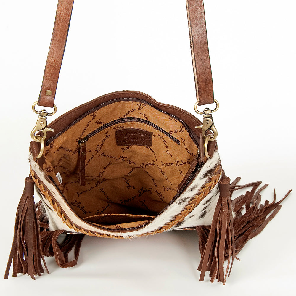 American Darling Hand-Tooled Hair-On Genuine Leather Crossbody Bag
