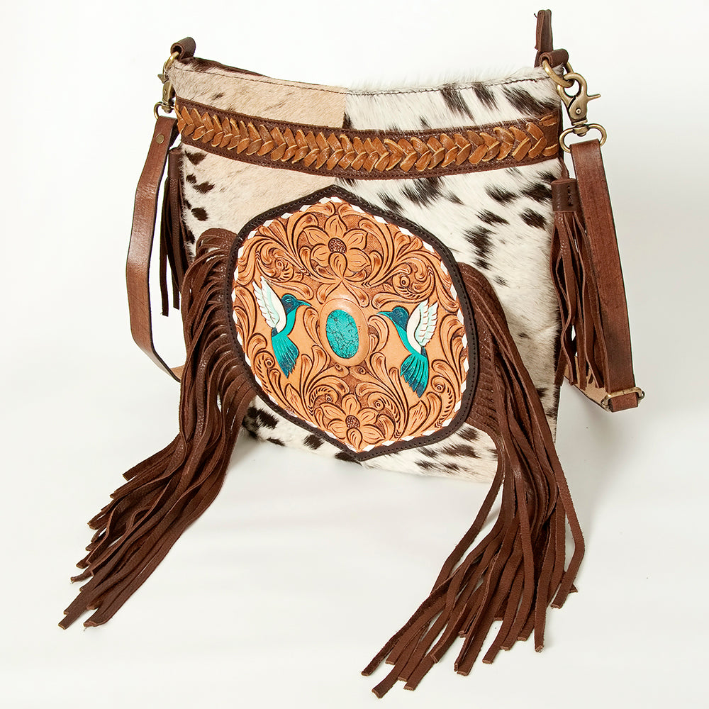 American Darling Hand-Tooled Hair-On Genuine Leather Crossbody Bag