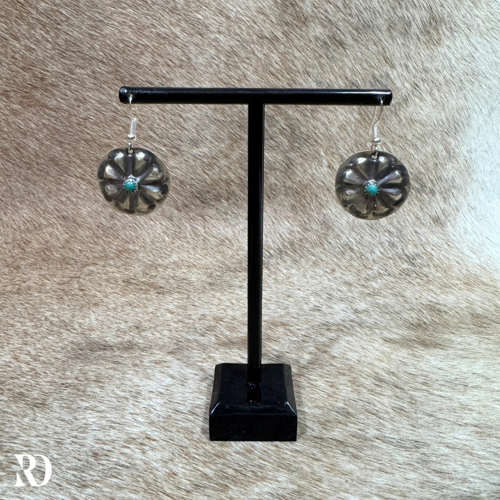 Kingman Turquoise Dangle Concho Earrings By Joan Begay