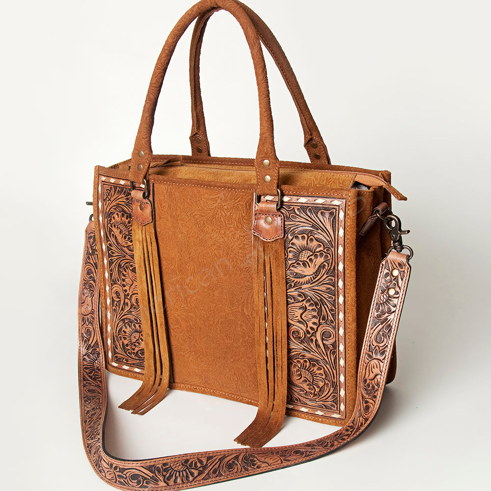American Darling Briefcase Hand Tooled Saddle Blanket Genuine Leather