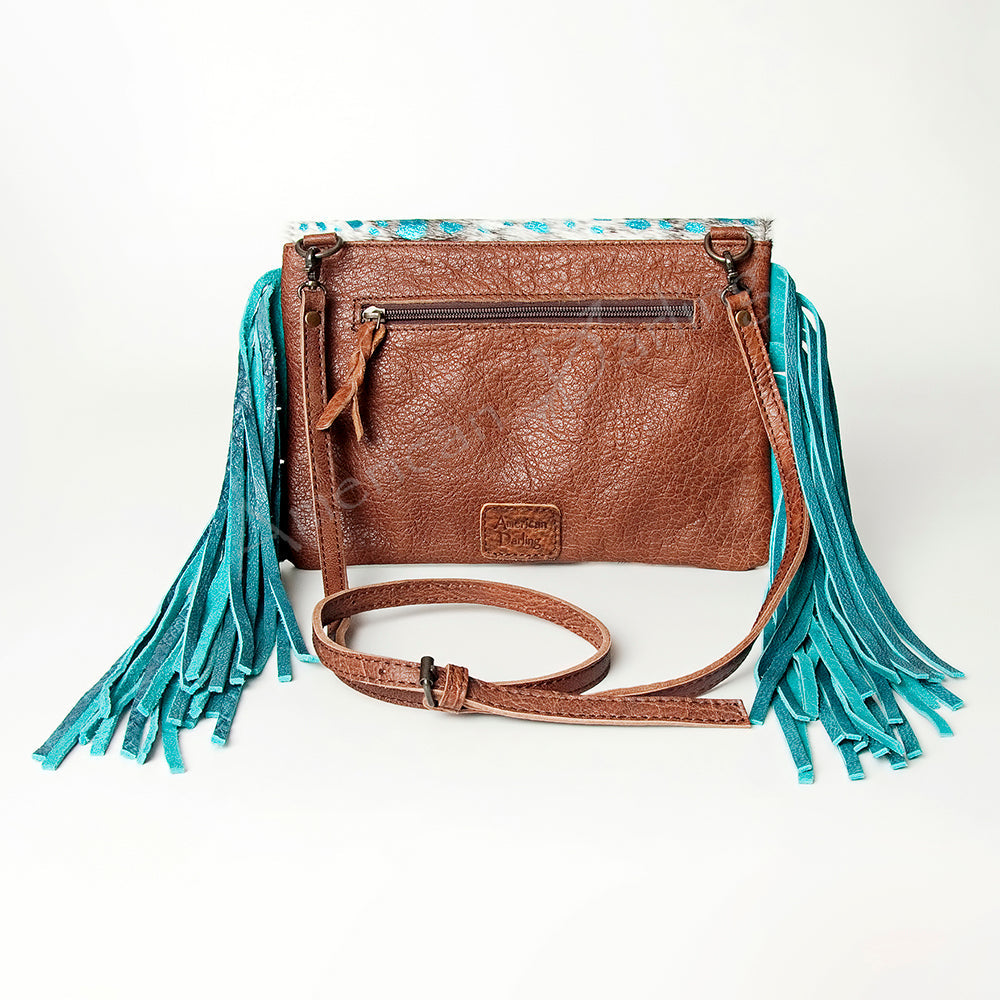 American Darling Western Envelop Bag Fringed Hair-On Cowhide Genuine Vegetable Tanned Leather Crossbody with YKK Zipper