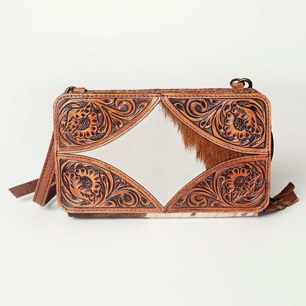 American Darling Hand-Tooled Hair-On Genuine Leather Clutch