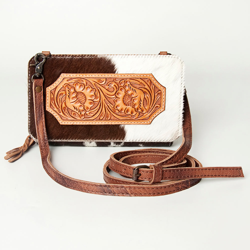 American Darling Clutch Hand Tooled Hair on Genuine Leather Western Women Bag Handbag Purse | Crossbody for Cute