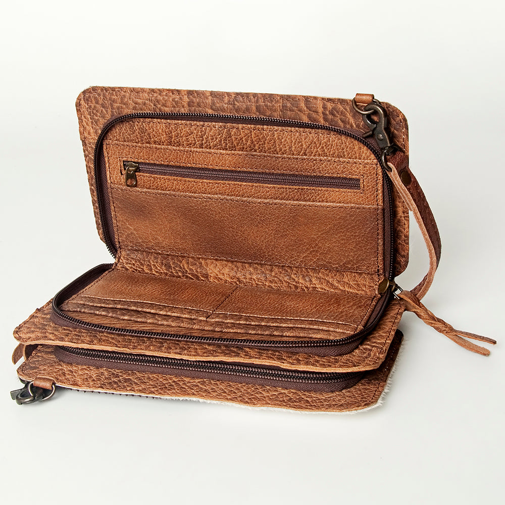 American Darling Clutch Hand Tooled Hair on Genuine Leather Western Women Bag Handbag Purse | Crossbody for Cute