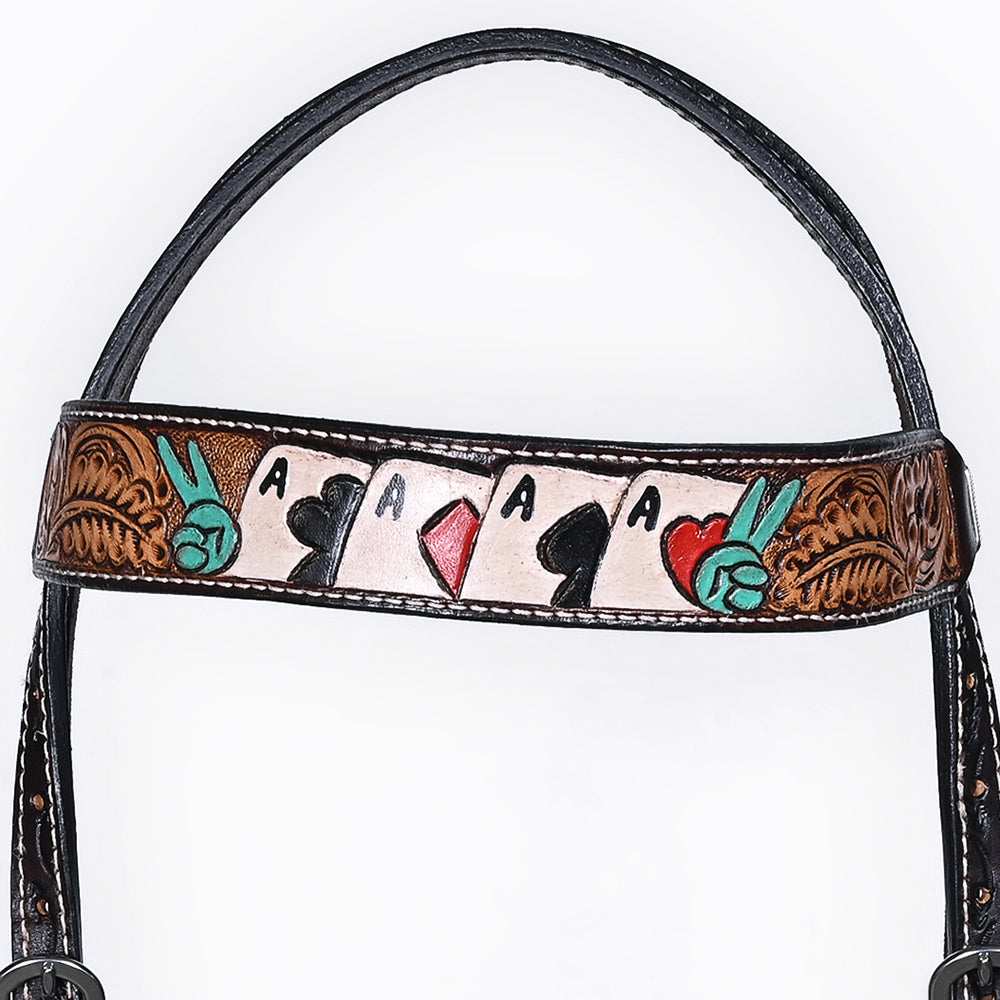 Bar H Equine American Leather Horse Saddle Tack One Ear Headstall | Breast Collar Browband Wither Strap Set for Horses BER154
