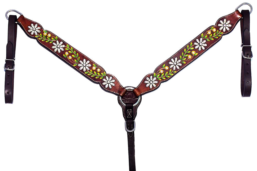 Bar H Equine Genuine Western American Leather Horse Premium Headstall & Breast Collar Set