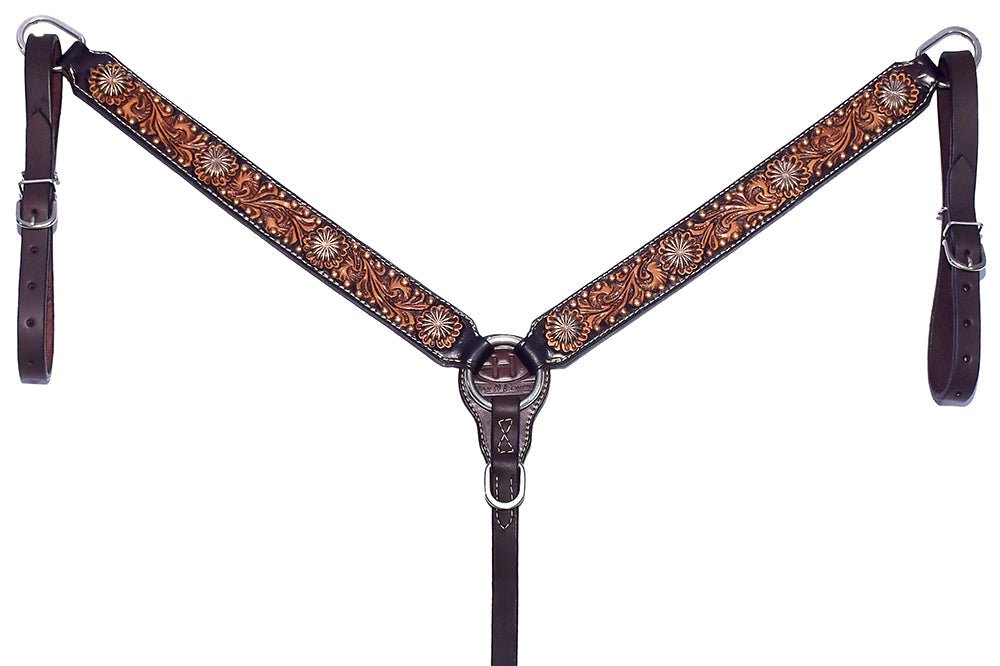 Bar H Equine Genuine Western American Leather Horse Premium Headstall & Breast Collar Set