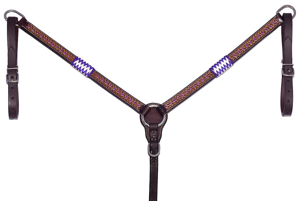 Bar H Equine Genuine Western American Leather Horse Premium Headstall & Breast Collar Set