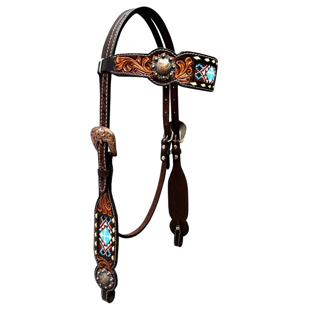 Bar H Equine Genuine Western American Leather Horse Premium Headstall & Breast Collar Set