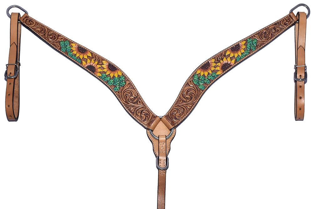 Bar H Equine Genuine Western American Leather Horse Premium Headstall & Breast Collar Set