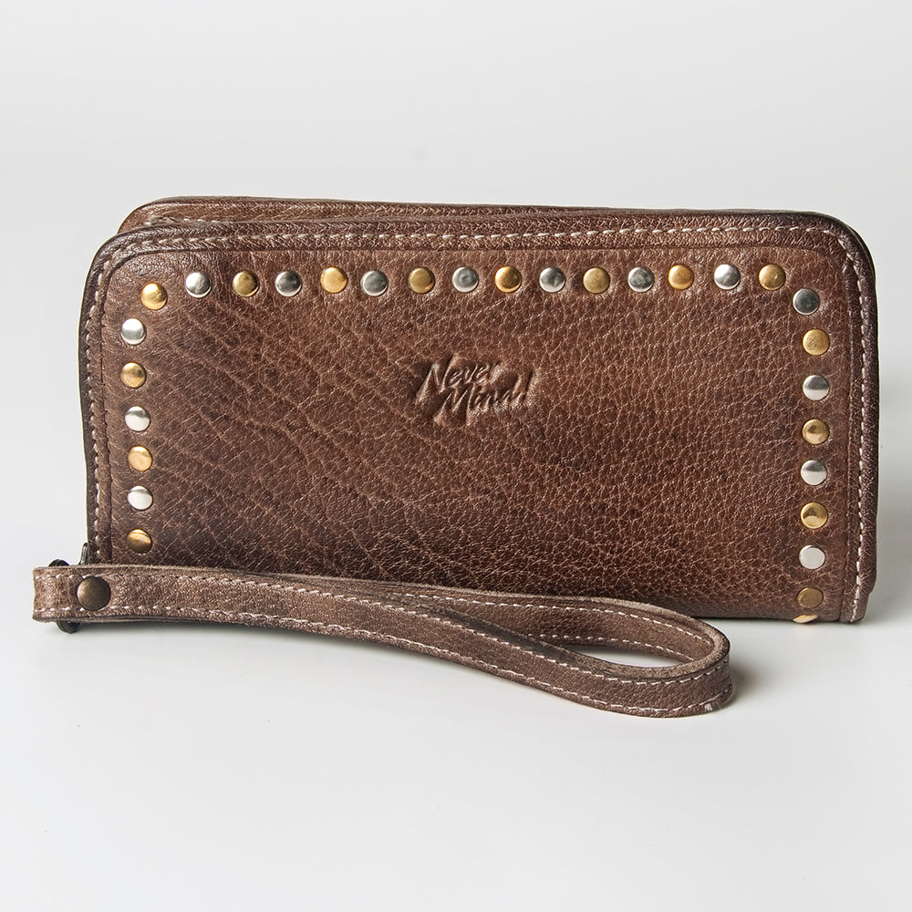 Never Mind Wallet Vintage Handmade Genuine Cowhide Leather