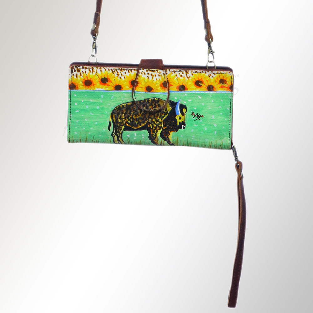 American Darling Wristlet Bag, Hand-Painted Genuine Leather, Western Vegetable Tanned Full Grain Leather Wallet Bag