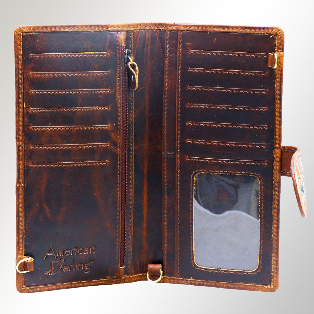 American Darling Wristlet Bag, Hand-Painted Genuine Leather, Western Vegetable Tanned Full Grain Leather Wallet Bag