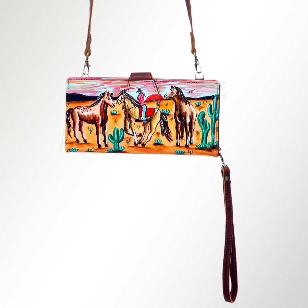 American Darling Wristlet Bag, Hand-Painted Genuine Leather, Western Vegetable Tanned Full Grain Leather Wallet Bag