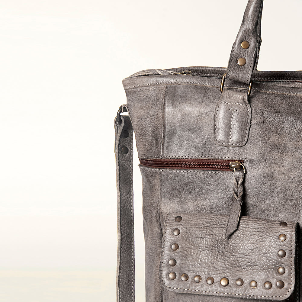 Never Mind Tote Vintage Handmade Genuine Cowhide Leather