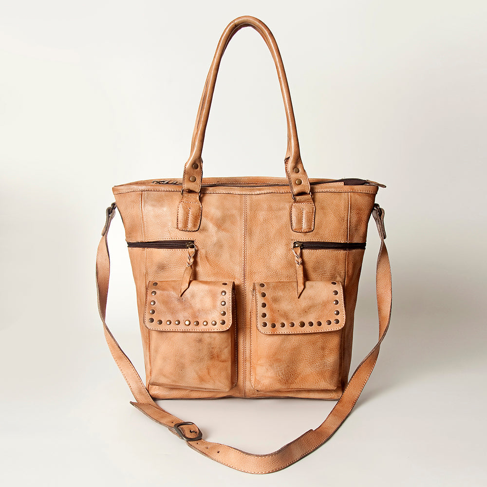 Never Mind Tote Vintage Handmade Genuine Cowhide Leather