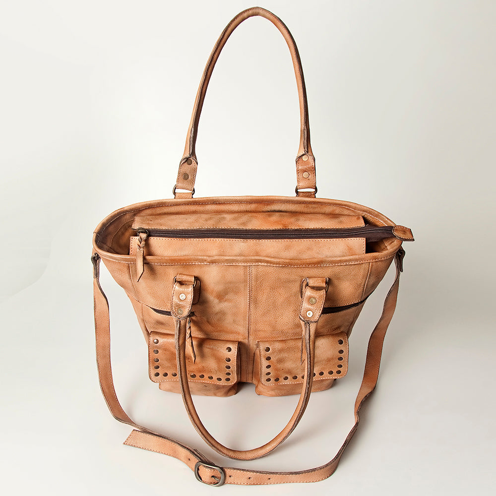 Never Mind Tote Vintage Handmade Genuine Cowhide Leather