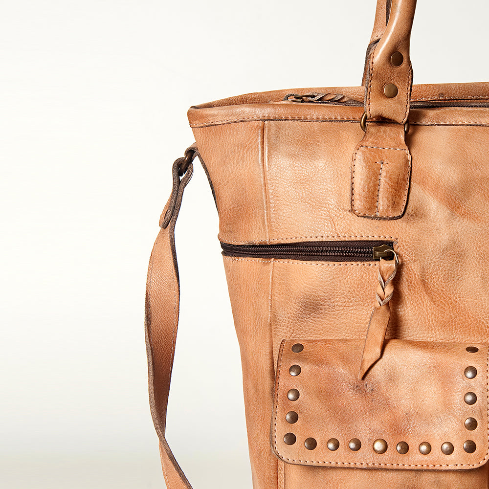 Never Mind Tote Vintage Handmade Genuine Cowhide Leather