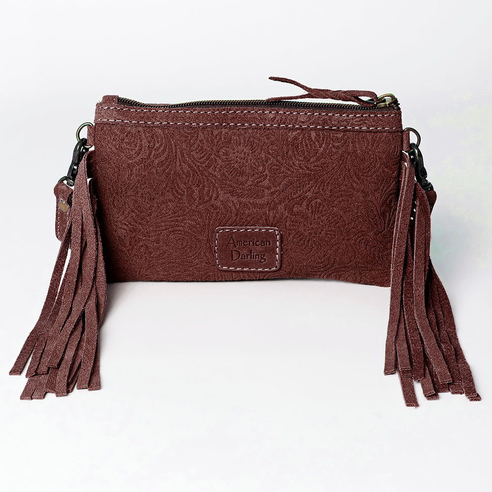 American Darling Small Cross body Bag Western Leather Floral Embossed Damascus Carved Genuine Leather 4.5in x 8in