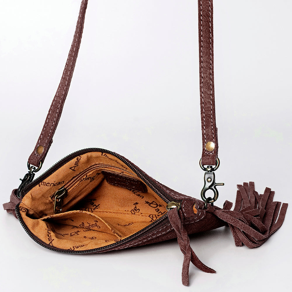 American Darling Small Cross body Bag Western Leather Floral Embossed Damascus Carved Genuine Leather 4.5in x 8in