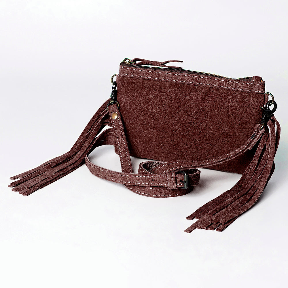 American Darling Small Cross body Bag Western Leather Floral Embossed Damascus Carved Genuine Leather 4.5in x 8in