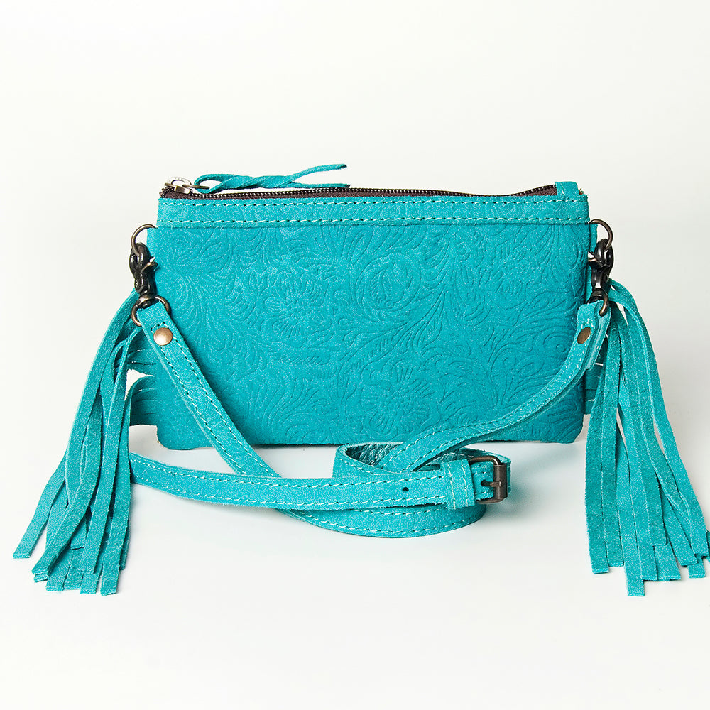 American Darling Small Cross body Bag Western Leather Floral Embossed Damascus Carved Genuine Leather 4.5in x 8in