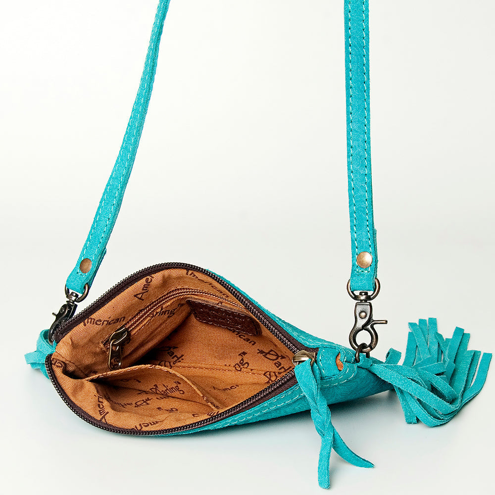 American Darling Small Cross body Bag Western Leather Floral Embossed Damascus Carved Genuine Leather 4.5in x 8in
