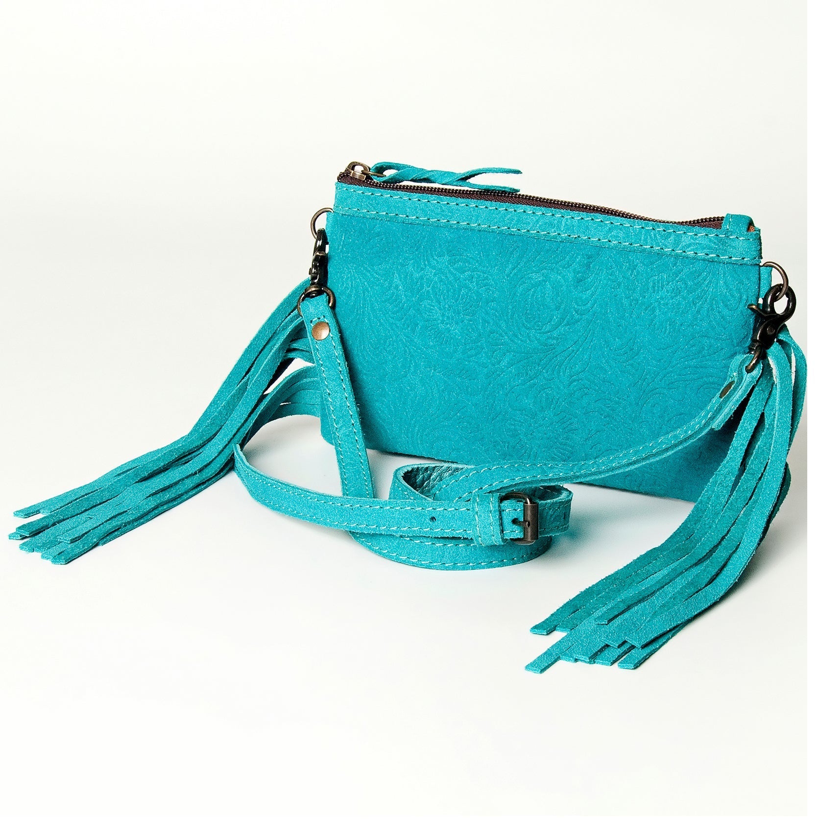 American Darling Small Cross body Bag Western Leather Floral Embossed Damascus Carved Genuine Leather 4.5in x 8in