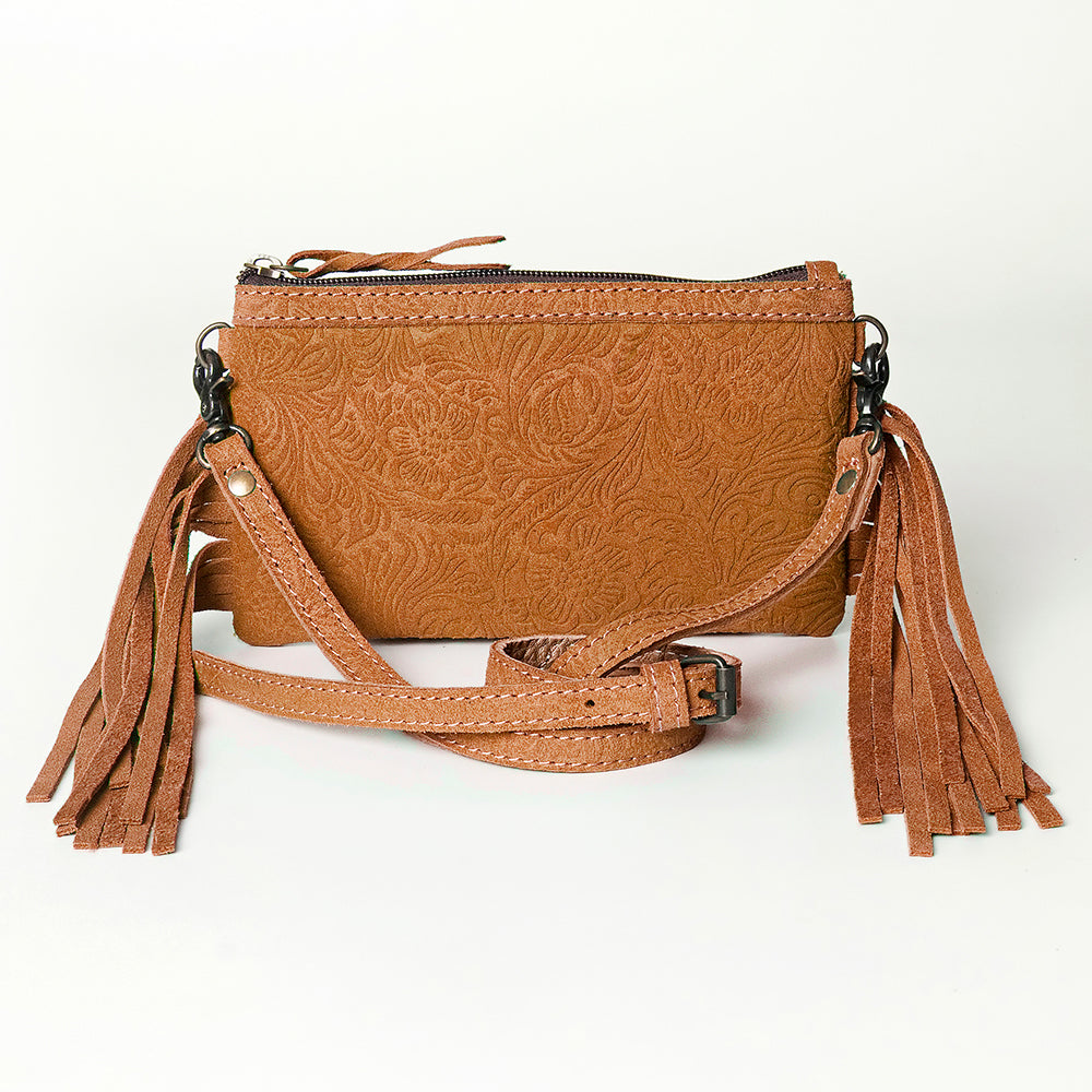 American Darling Small Cross body Bag Western Leather Floral Embossed Damascus Carved Genuine Leather 4.5in x 8in