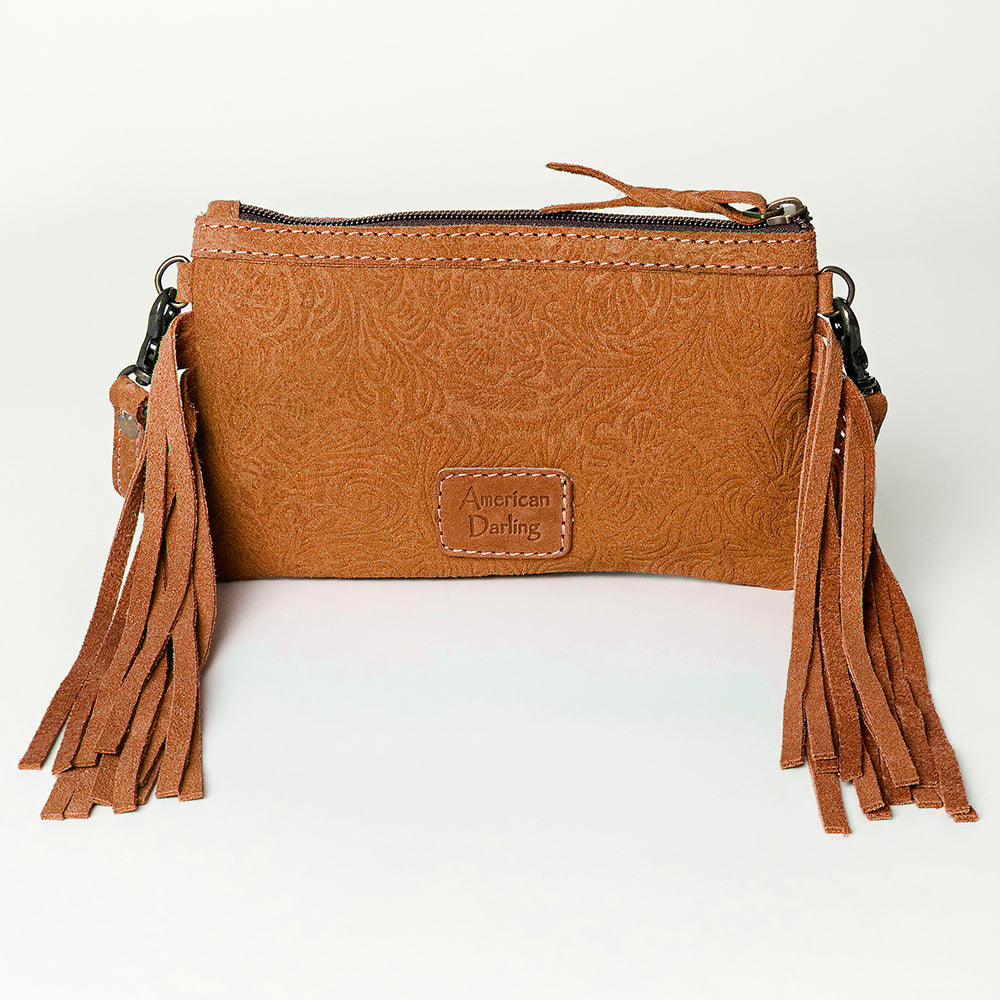 American Darling Small Cross body Bag Western Leather Floral Embossed Damascus Carved Genuine Leather 4.5in x 8in