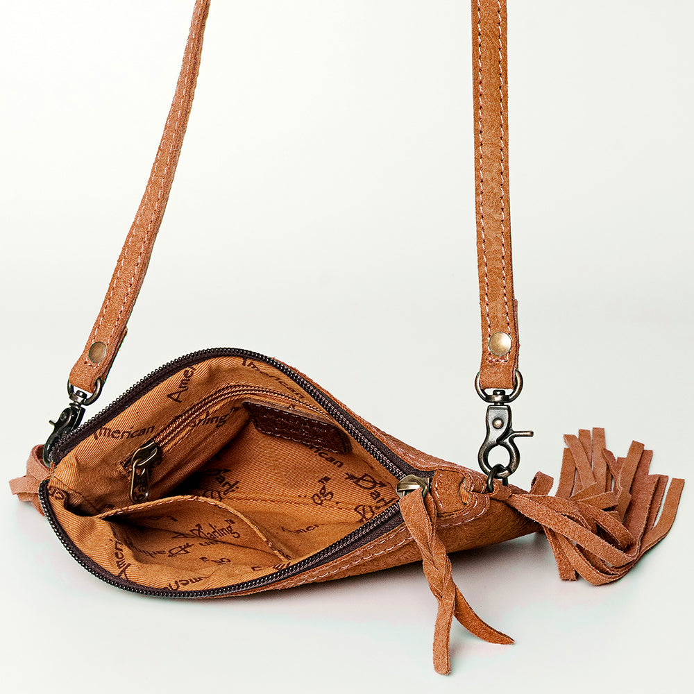 American Darling Small Cross body Bag Western Leather Floral Embossed Damascus Carved Genuine Leather 4.5in x 8in