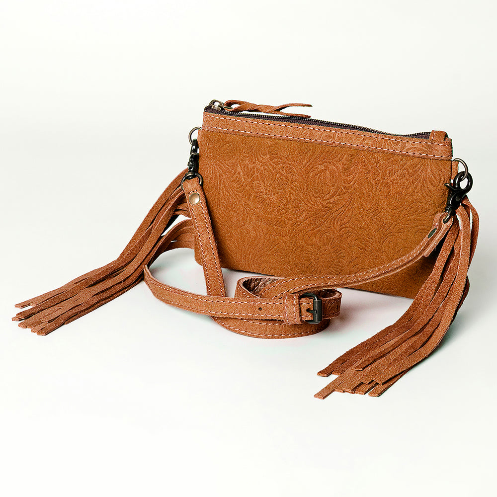 American Darling Small Cross body Bag Western Leather Floral Embossed Damascus Carved Genuine Leather 4.5in x 8in