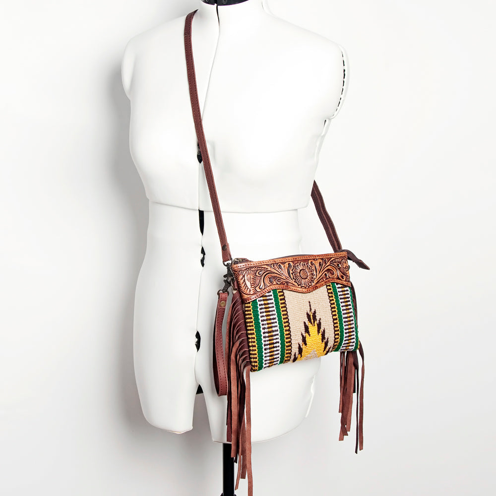 American Darling Crossbody Hand Tooled Saddle Blanket Genuine Leather