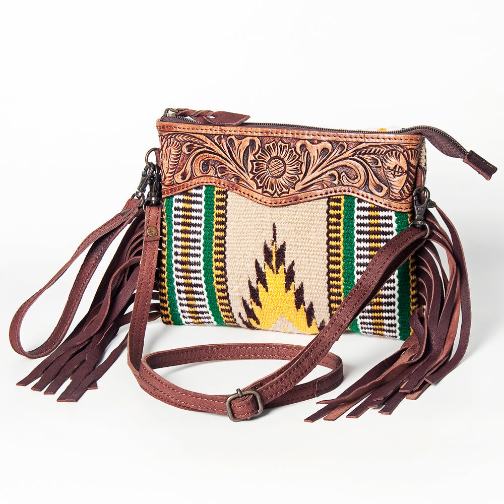 American Darling Crossbody Hand Tooled Saddle Blanket Genuine Leather