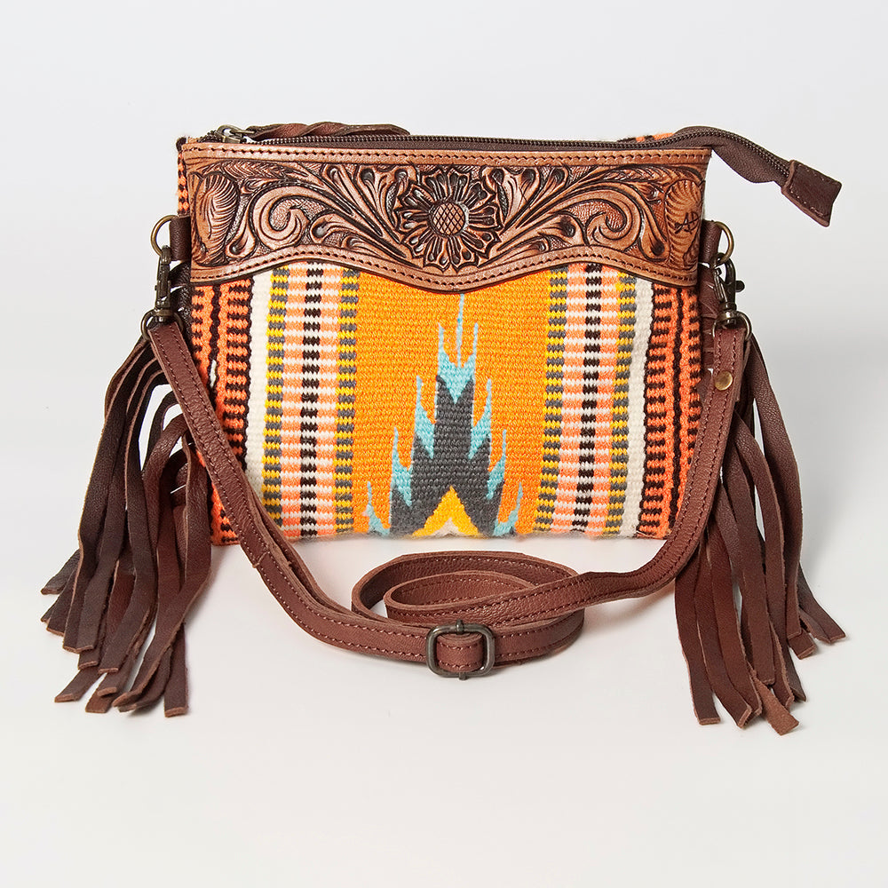 American Darling Crossbody Hand Tooled Saddle Blanket Genuine Leather