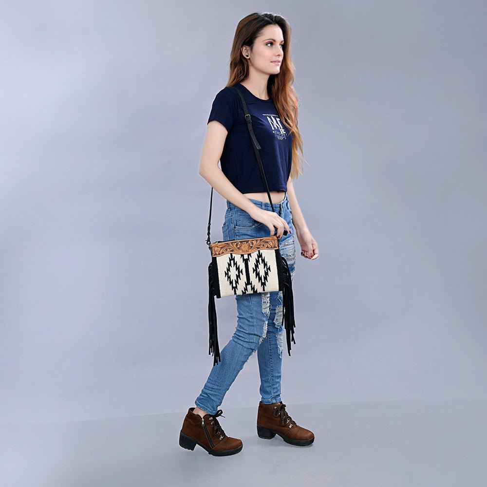 American Darling Crossbody Hand Tooled Saddle Blanket Genuine Leather
