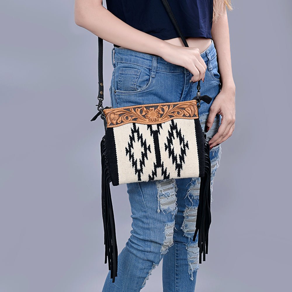 American Darling Crossbody Hand Tooled Saddle Blanket Genuine Leather