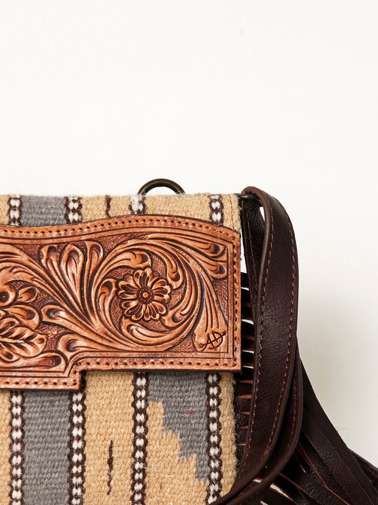 American Darling Small Crossbody Hand Tooled Saddle Blanket Genuine Leather