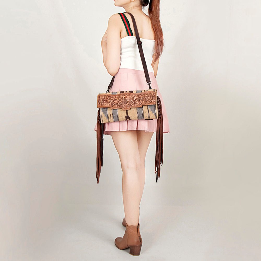 American Darling Small Crossbody Hand Tooled Saddle Blanket Genuine Leather