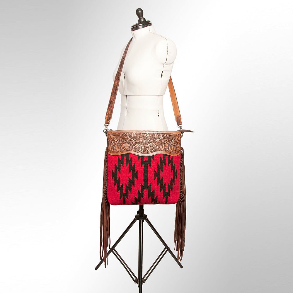 American Darling Signature Crossbody Hand Tooled Saddle Blanket Genuine Leather