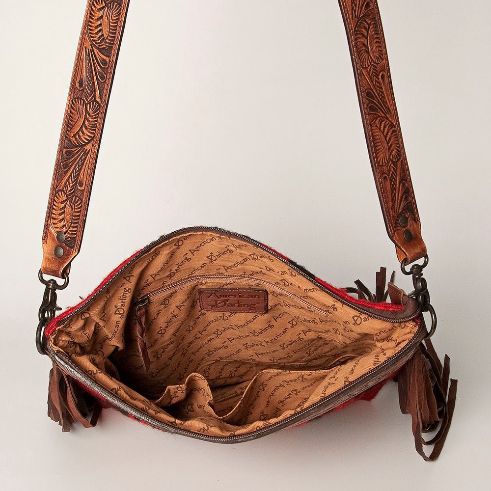 American Darling Signature Crossbody Hand Tooled Saddle Blanket Genuine Leather