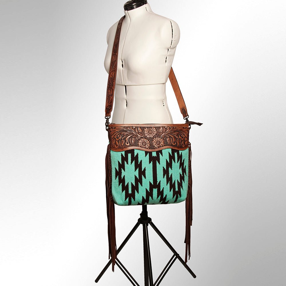 American Darling Signature Crossbody Hand Tooled Saddle Blanket Genuine Leather