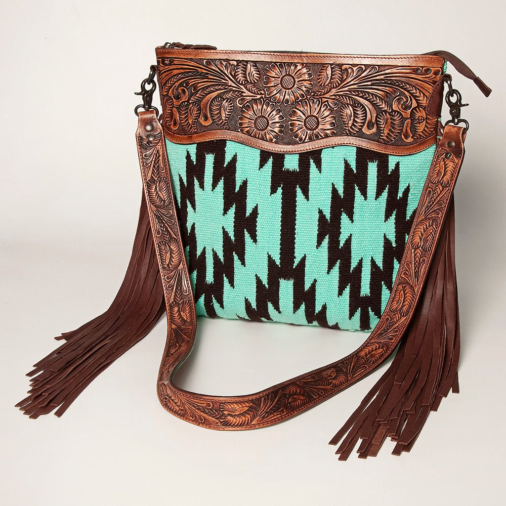 American Darling Signature Crossbody Hand Tooled Saddle Blanket Genuine Leather