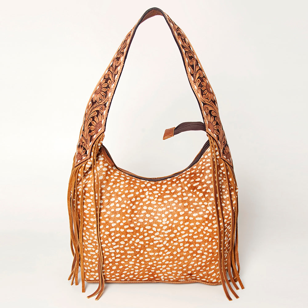 American Darling Hand-Tooled Hair-On Genuine Leather Hobo Bag