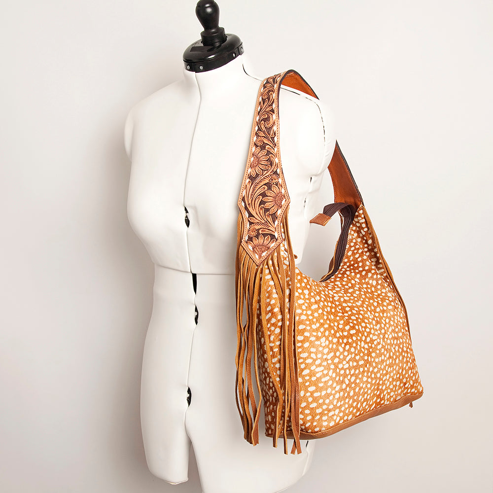 American Darling Hand-Tooled Hair-On Genuine Leather Hobo Bag