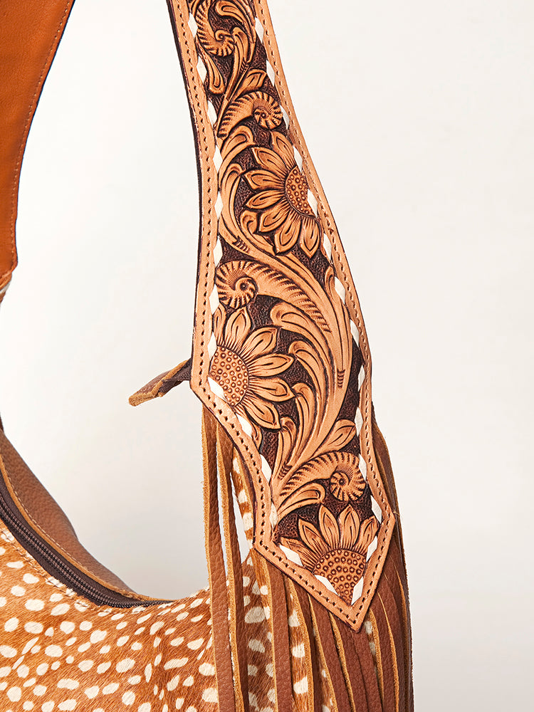 American Darling Hand-Tooled Hair-On Genuine Leather Hobo Bag