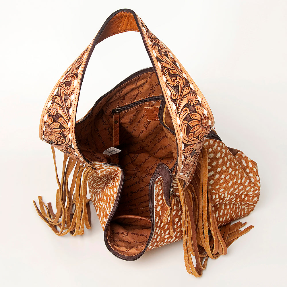 American Darling Hand-Tooled Hair-On Genuine Leather Hobo Bag